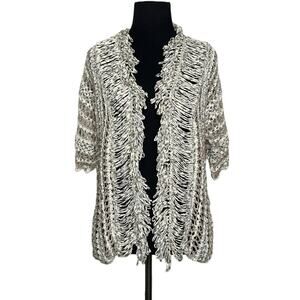 Chico's Madelyn Fringe Beige Open Front Crochet Cardigan size 0/S